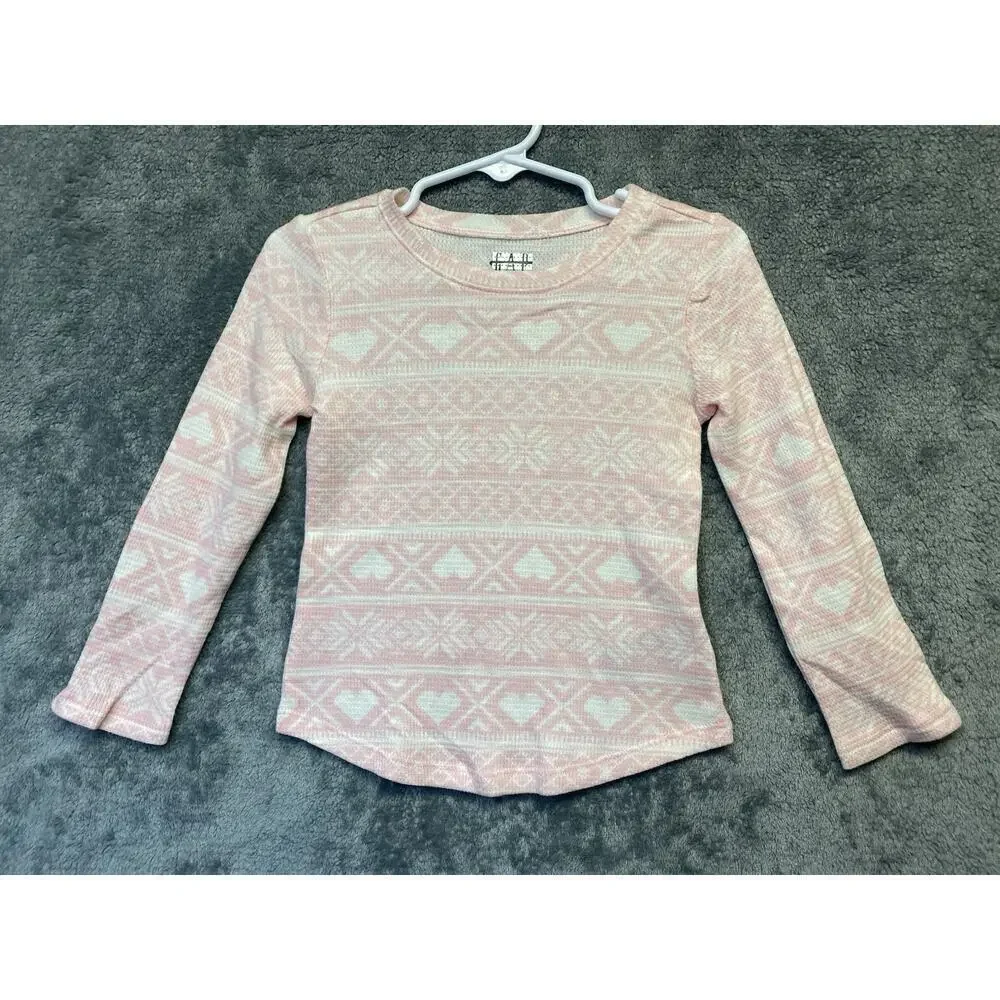 Gap Toddler Girls Pink/white Long Sleeve Multi print Henley Size 2T NWOT